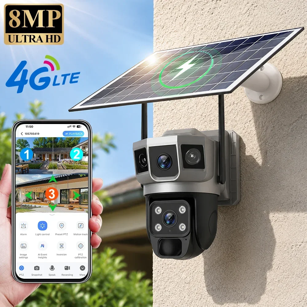 Home Security Ideas - V380 4K 3화면 4G 카메라 태양광