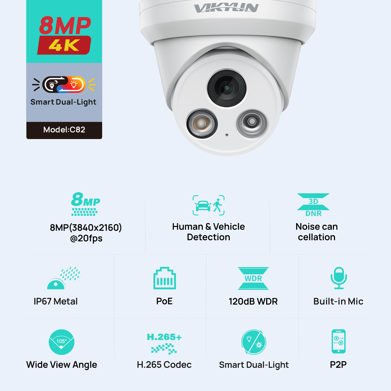 VIKYLIN 8MP 4K 듀얼 라이트 IP 카메라 야 - Home Security Service 리뷰 및 가격